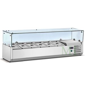 Station de préparation de condiments réfrigérée de comptoir MAYHOPE, table de préparation de pizzas et salades avec protège-éternuements en verre - Product Image 1