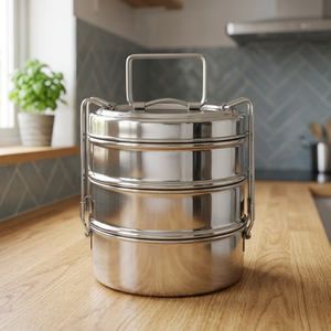 2-Tier & 3-Tier Eco-Friendly Stainless Steel Round Metal Food Container Freshness Preservation Wire Clips Storage Boxes <b>Bins</b> - Product Image 4
