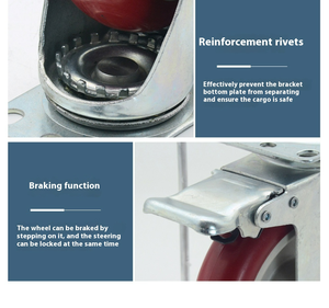 3/4/5/Zoll Heavy Duty Red Swivel <span class=keywords><strong>Caster</strong></span> 150mm PP Core PU Polyurethan Rollen für Trolley - Product Image 6
