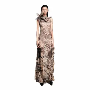 2024 New fashion sleeveless women's tie dye printed gorgeous high split maxi long dress