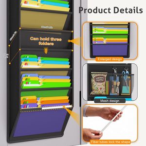 Organisateur de fichiers mural à 10 poches, rangement de bureau à suspendre sur la porte pour magazines, courrier, documents, type crochet sans perforation - Product Image 3