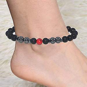 अनुसूचित जाति नवीनतम चिंता तनाव ट्रिपल संरक्षण पायल कंगन समायोज्य प्राकृतिक विरोधी सूजन काले ओब्सीडियन मोती पायल महिलाओं - Product Image 6