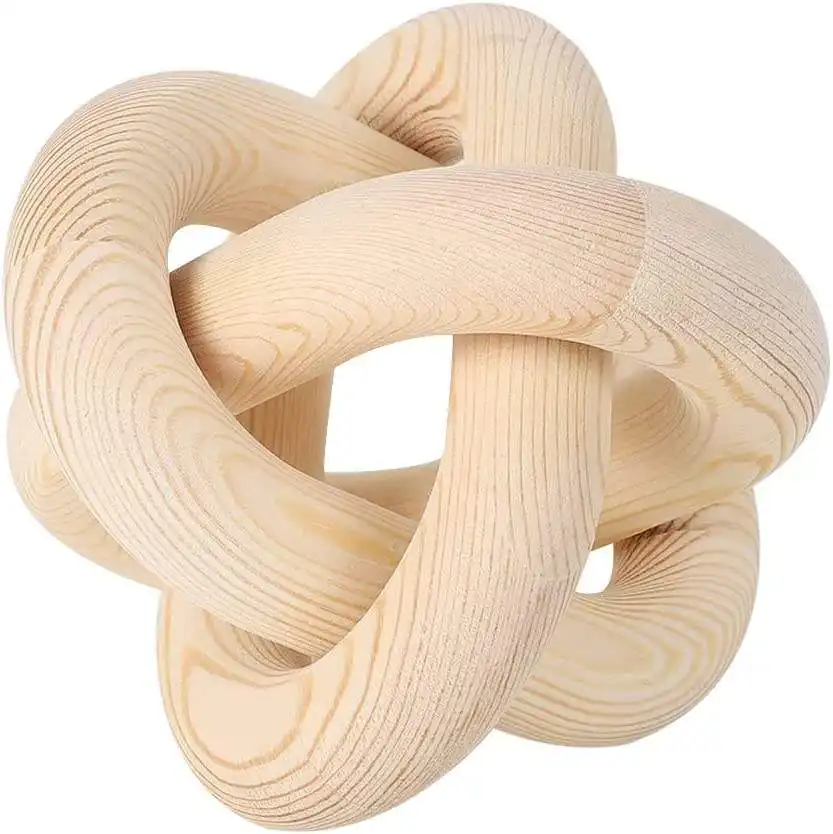 Hand Carved Retro Wood Knot Decor 3-Link Wood Chain Link Decor for Coffee Table Entry Table Decorations