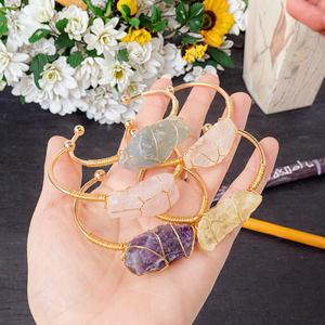 Bracciale Artigianale in Ametista, <span class=keywords><strong>Quarzo</strong></span> Rosa e <span class=keywords><strong>Citrino</strong></span>, <span class=keywords><strong>Pietra</strong></span> Grezza Naturale, Forma Irregolare, Bracciale Portafortuna in Cristallo - Product Image 3