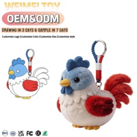 Créez votre adorable porte-clés en peluche avec un porte-clés en peluche en forme de coq à plumes bleues, avec logo personnalisé, fabricant de porte-clés en peluche