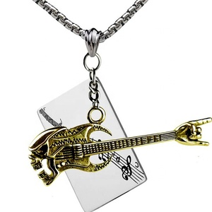 Mode Pendentif Hiphop Bijoux Homme Tete De Mort Musique Guitare Collier - Product Image 4
