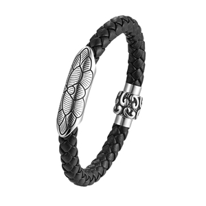 2025 vente chaude bijoux nouveau rétro hommes <span class=keywords><strong>Bracelet</strong></span> en <span class=keywords><strong>cuir</strong></span> en acier inoxydable <span class=keywords><strong>Lotus</strong></span> pull courbure <span class=keywords><strong>cuir</strong></span> corde <span class=keywords><strong>Bracelet</strong></span> - Product Image 2