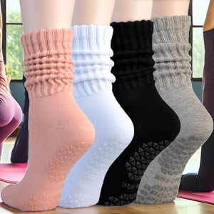 Chaussettes de sport mi-mollet en tricot côtelé, respirantes, antidérapantes, pour yoga et pilates, avec logo personnalisé sur le bord, collection Printemps - Product Image 2