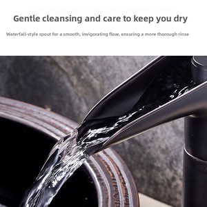 Robinet <span class=keywords><strong>de</strong></span> lavabo cascade noir en verre à vin, monocommande, à poser sur comptoir, style minimaliste moderne, pour hôtel - Product Image 5