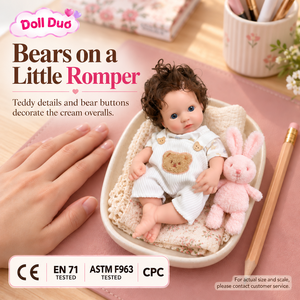 Poupée Reborn en silicone personnalisée de 6 pouces, cheveux bouclés, salopette d'ours blanc, réaliste, peinte à la main, cadeau de Noël pour enfants - Product Image 2