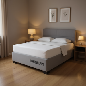 Furnicincrin Upholstered Bed <b>Frame</b> Light <b>Grey</b> Fabric Minimalist Design Queen Size Bedroom Furniture - Product Image 2