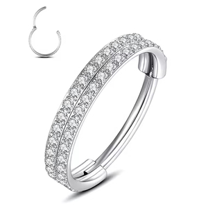 Anillo de aro de segmento con bisagras de titanio de grado de implante, hélice con anillo de <span class=keywords><strong>doble</strong></span> fila, pavé lateral CZ Zirconia Clicker, Piercing para tabique nasal - Product Image 1