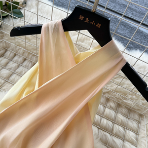 Robe bohème croisée à dos nu pour <span class=keywords><strong>femme</strong></span>, robe de plage d'été avec ceinture à nouer, ourlet à franges et jupe superposée transparente pour les vacances tropicales - Product Image 2
