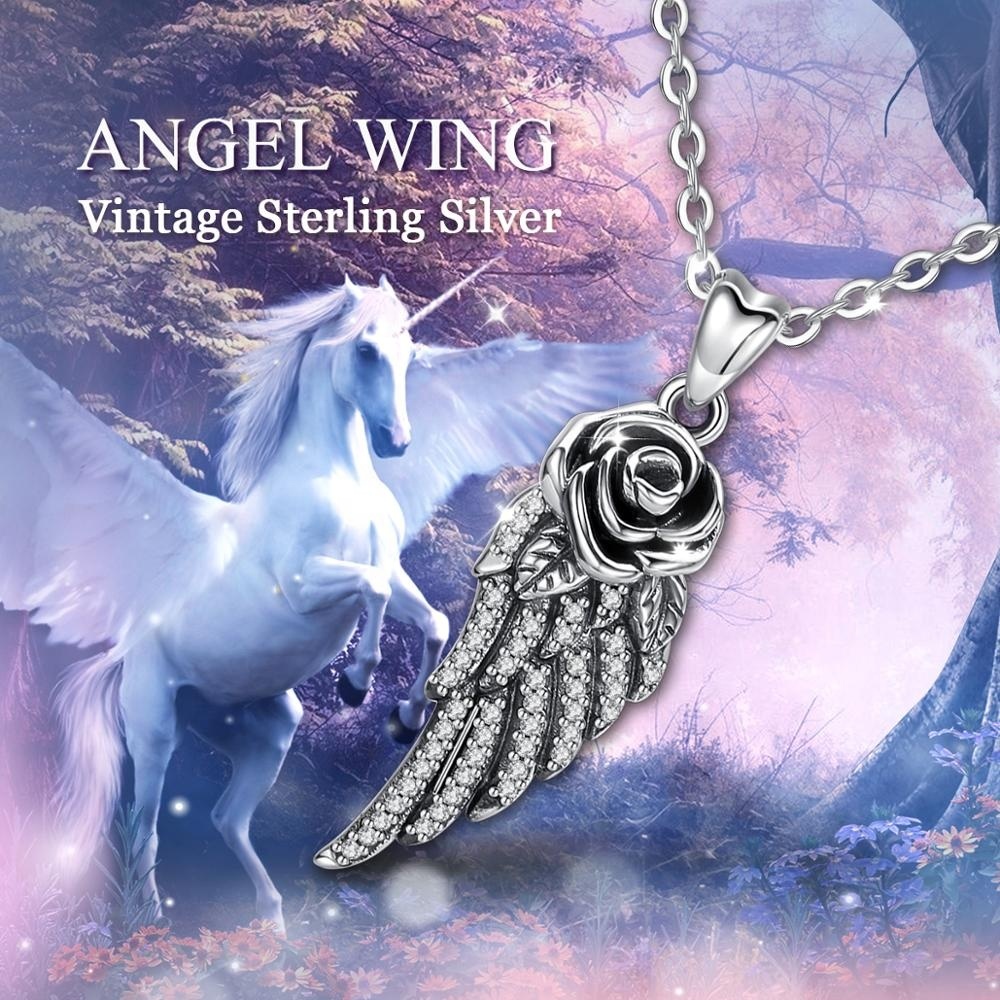 Femmes 925 pur argent sterling ange gardien ailes en forme de pendentif collier
