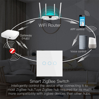 Interrupteur mural intelligent ZigBee 1/2/3 voies, tactile sans fil, compatible avec la commande à distance par application, EU & UK, 240 V universel, sans fil neutre