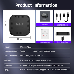 Carlinkit TBOX V1 inalámbrico Android <span class=keywords><strong>auto</strong></span> 4G + 64G Compatible con YouTube <span class=keywords><strong>Spotify</strong></span> solo es compatible con coches con CarPlay con cable OEM - Product Image 2