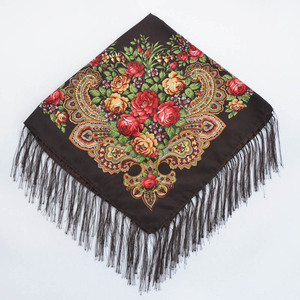 Foulards carrés vintage ethniques bohèmes russes pour femmes, 90x90cm, à franges, en polyester imprimé floral, vente en gros - Product Image 3