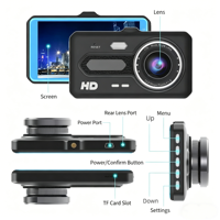 Promo Grosir Pabrik Mesin Hadiah Dash Cam Layar Sentuh 4-inci Kamera Ganda Sudut 130 Derajat Kotak Hitam Mobil 1080P Loop