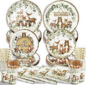Set di Stoviglie Usa e Getta per Festa Baby Shower a Tema Safari e Giungla - Per 50 Ospiti, Include Piatti, Tovaglioli, Bicchieri, Cannucce e Forchette - Product Image 1