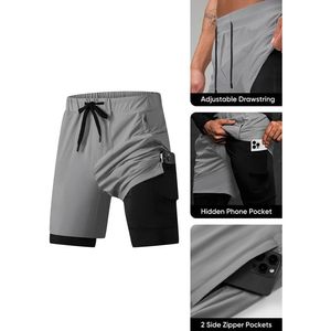 Custom <b>Men's</b> 2-in-1 Quick Dry Running <b>Shorts</b> with <b>Compression</b> Liner Zip Pockets & Towel Loop XS Size Logo Decoration - Product Image 5