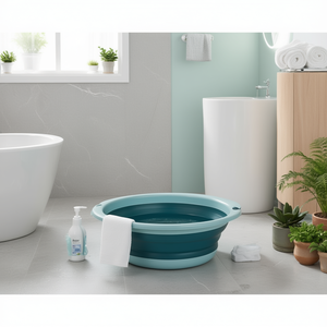 Grand lavabo pliable rond extra large en plastique bleu double pour salle de bain - Product Image 3