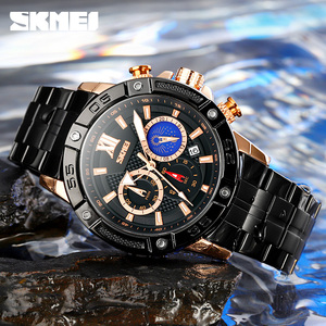 Montre chronographe ronde pour homme, montre-bracelet de luxe en acier inoxydable, montre à quartz étanche 30M - Product Image 1