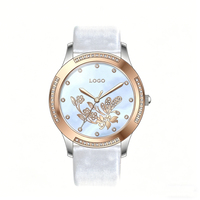 Jam Tangan Wanita Dial Bunga 36mm Casing Baja Tahan Karat Tali Kulit Asli Analog Quartz Tahan Air