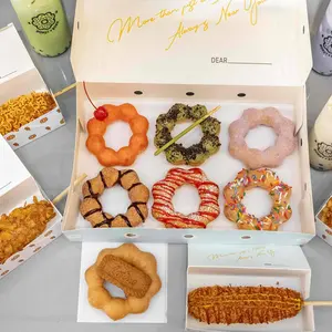 Bunte blaue gelbe graue rosa Donut-Boxen für Mochinut Donut Hot Dog Box-Verpackung