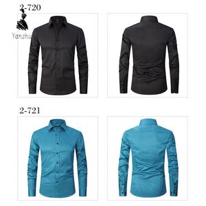 Chemises habillées pour hommes S-8XL Nouveauté Unies Manches longues Décontractées Coupe ajustée Respirantes Noir et Blanc Vêtements masculins sociaux - Product Image 3