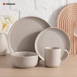 Service de vaisselle pour 4 personnes, 16 pièces, bols, tasses, couleur beige mat, porcelaine, céramique, grès, finition vernie. - Product Image 1