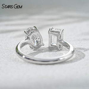 Anillo de Compromiso Ajustable StarsGem de Oro Sólido de 10K con Diamante Cultivado en Laboratorio IGI de 2.0CTW, Corte Esmeralda Ovalado, Bañado en Rodio - Product Image 2