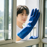 Gants de travail de sécurité réutilisables en PVC micro-sableux bleu de 27 cm, floqués coton, pour tâches sanitaires - Vente en gros