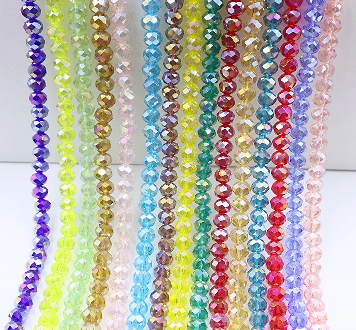Fashion Faceted Crystal Flat Round Beads 2mm 3mm 4mm 6mm Wheel Rondelle AB Colorful Glass Loose Beads for Jewelry Making