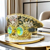 Chapeau de Capitaine Steampunk à Carreaux avec Lunettes Dorées à Pointes et Strass, pour Fêtes Décontractées, Plage et Burning Man, Vente en Gros, MOQ 3