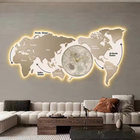 Decoración de Pared de Mapa del Mundo Moderna de Alta Gama con Luz LED, Decoración Simple para Sala de Estar con Reloj