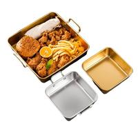 Bandeja Cuadrada Creativa de Acero Inoxidable con Asas, Plato Plano Estilo Coreano para Pollo Frito y BBQ para Restaurantes Comerciales