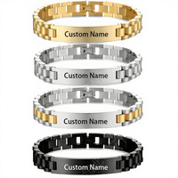 Bracelet chaîne classique en acier inoxydable plaqué or, personnalisable, minimaliste, gravable, ajustable, résistant à la décoloration, vente en gros