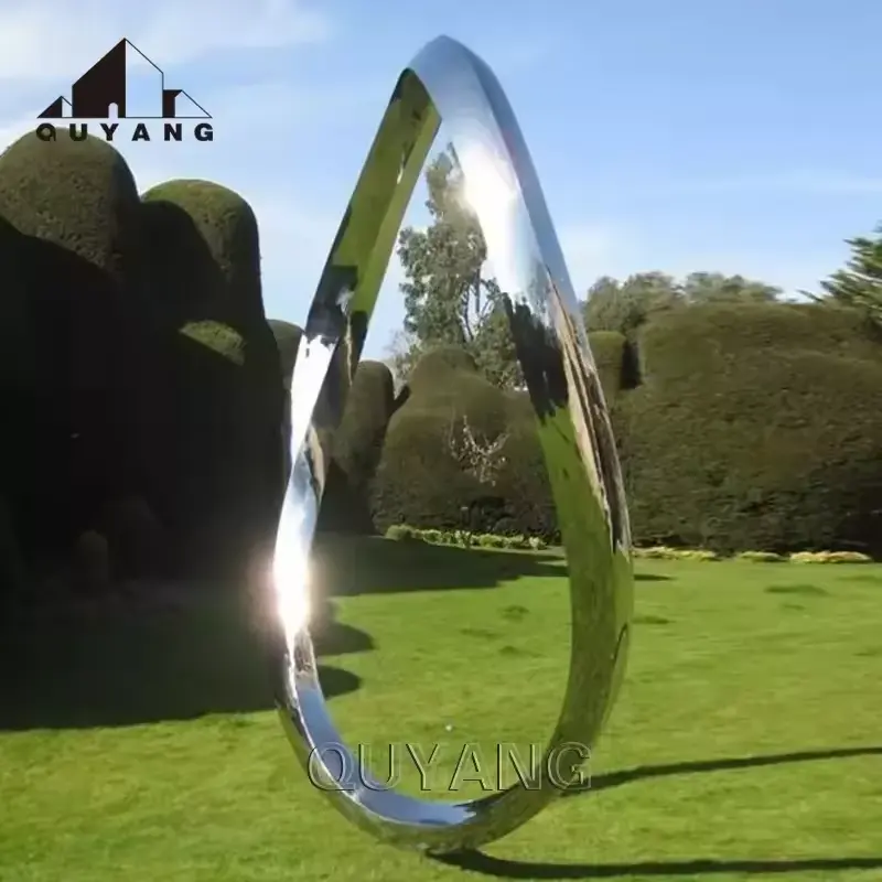 QUYANG Custom Large Outdoor Modern Art Abstract Metal Statue Polished Stainless Steel Garden Sculpture
