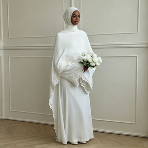 Robe de mariée musulmane modeste avec manches cape et poignets en dentelle, Abaya blanche, robe de soirée pour invitées de mariage à Dubaï - Product Image 1