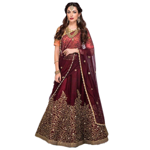 Atractivo Maroon Designer Bordado Seda Lehenga Choli Partywear Club Vestidos - Product Image 1