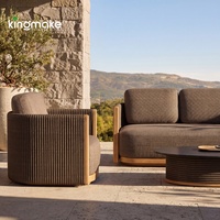 Canapé d'extérieur en teck pour hôtel, mobilier de patio de resort en corde tressée, canapé en bois en forme de L, ensemble de meubles d'extérieur imperméables