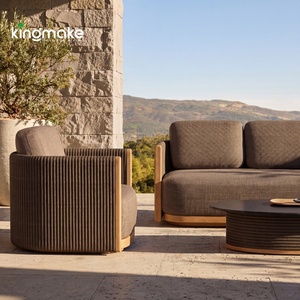 Canapé d'extérieur en teck pour hôtel, mobilier <span class=keywords><strong>de</strong></span> patio <span class=keywords><strong>de</strong></span> resort en corde <span class=keywords><strong>tressée</strong></span>, canapé en bois en forme <span class=keywords><strong>de</strong></span> L, ensemble <span class=keywords><strong>de</strong></span> meubles d'extérieur imperméables - Product Image 1