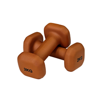 Haltères hexagonaux colorés marron 2 kg en néoprène pour la musculation à domicile et l'entraînement de force