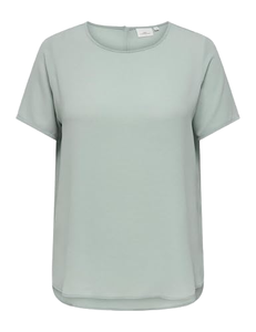 T-shirt en viscose et mousseline vert clair pour femme, col rond, manches courtes, coupe ample, décontracté, respirant, longueur normale, couleur unie - Product Image 1