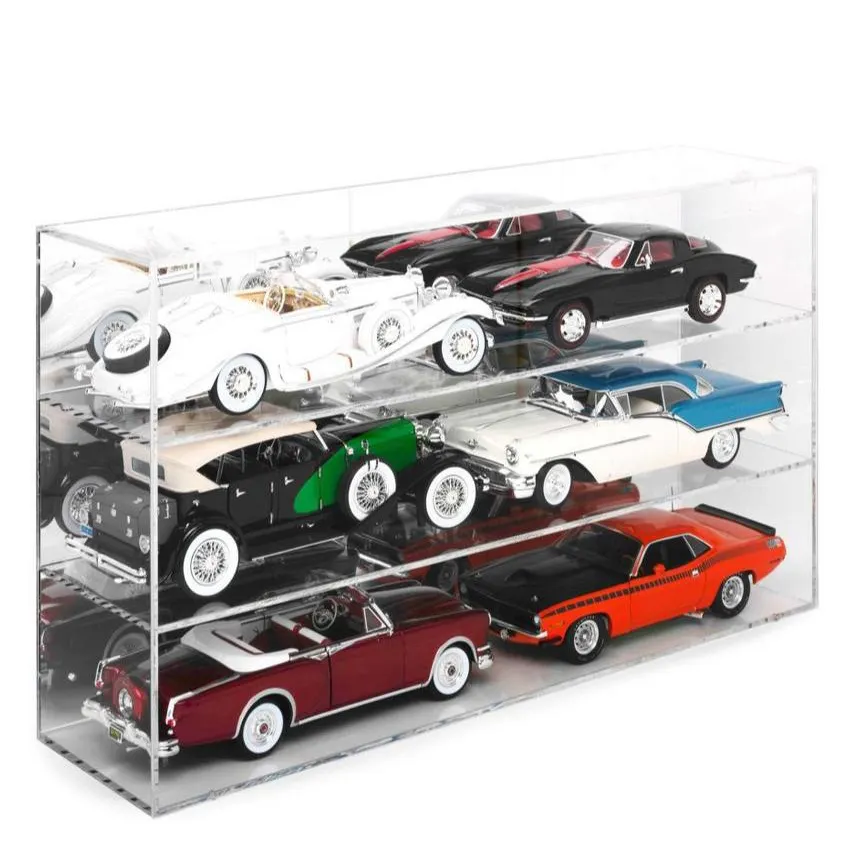 Masa üstü Model arabalar vitrin 3 kat şeffaf Perspex vitrin akrilik ölçekli Model araba vitrin