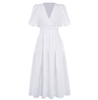 Nouvelle arrivée Offre Spéciale mode femmes robe en gros 100% coton personnalisé marque oeillet broderie cordon taille manches bouffantes robe