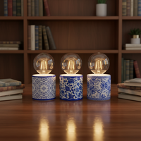 Changhong Keramik Bohemian Abnehmbare LED Runde Tischlampe für Schlafzimmer Wohnzimmer Büro & Studentenwohnheim Innenbereich