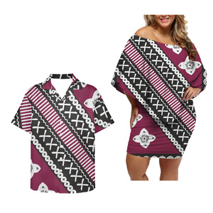 Couples vêtements hommes et femmes rejoignent fête <span class=keywords><strong>tatouage</strong></span> <span class=keywords><strong>polynésien</strong></span> impression conception mode moulante robes décontractées correspondant hommes chemise - Product Image 6