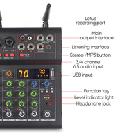 Mezclador de Sonido EQ de 4 Canales para DJ, KTV y Karaoke con 2 Micrófonos UHF, 16 DSP, Mezclador con Alimentación Phantom de 48V