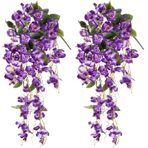 Piante di <span class=keywords><strong>fiori</strong></span> pendenti di ibisco artificiale primavera estate <span class=keywords><strong>viola</strong></span> seta lungo Long trail viti fiore per giardino porta d'ingresso portico Patio - Product Image 1
